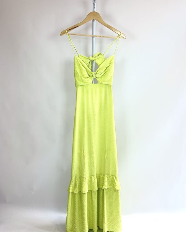 Vestido longo verde listras brancas com amarração MY PLACE - P - VENDIDO SISTEMA OTO