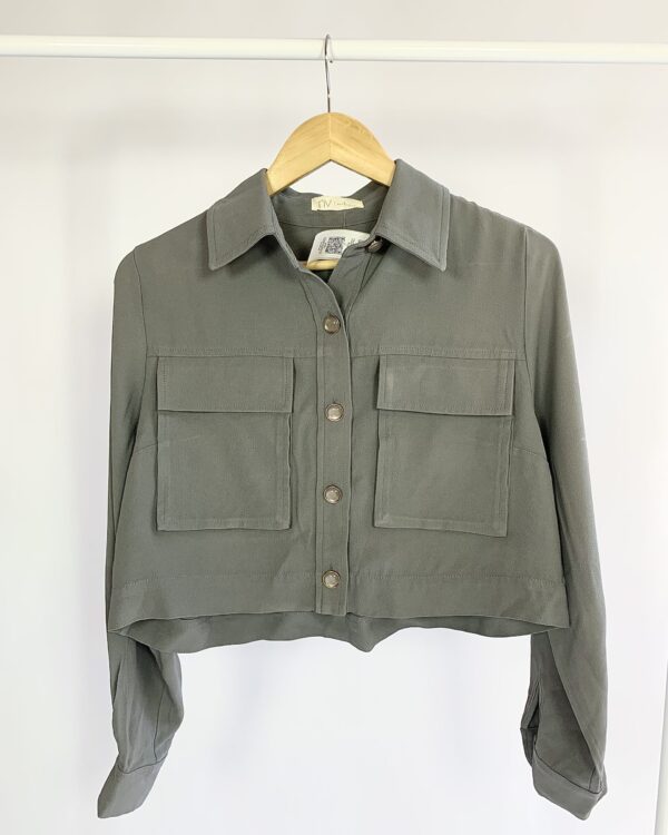 Cropped crepe cinza manga longa NV- 36 - VENDIDO SISTEMA OTO