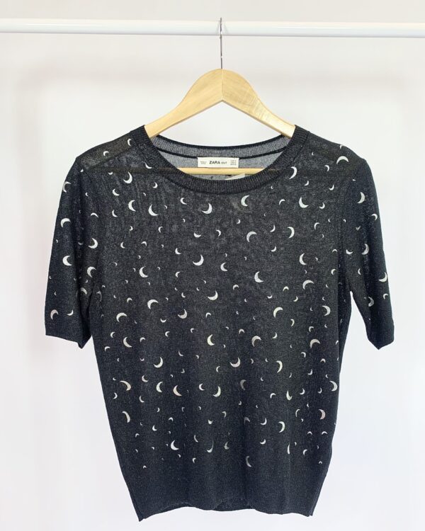Blusa tricot preta estampa lua metalizada ZARA - M