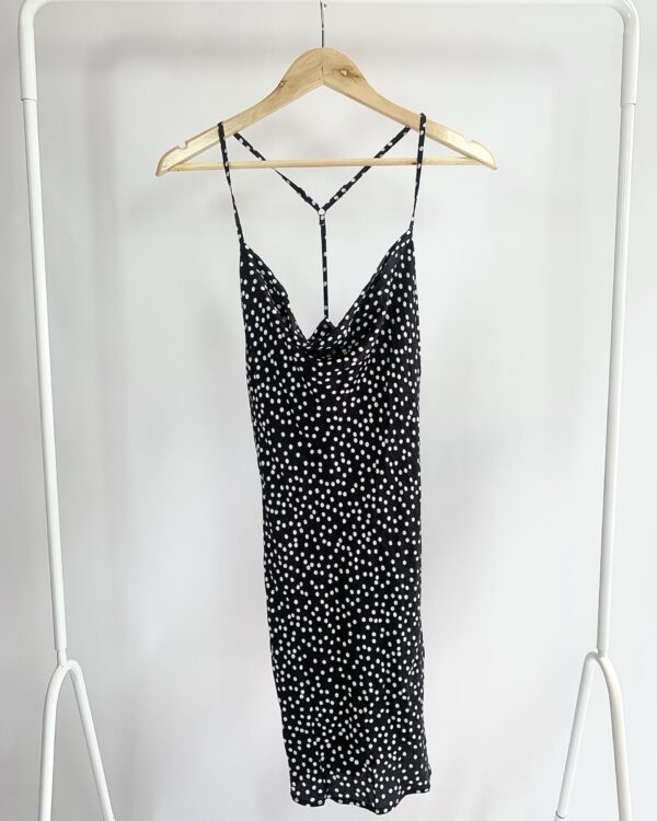 Vestido curto alça fina preto com bolinhas brancas MY PLACE - P - VENDIDO SISTEMA OTO