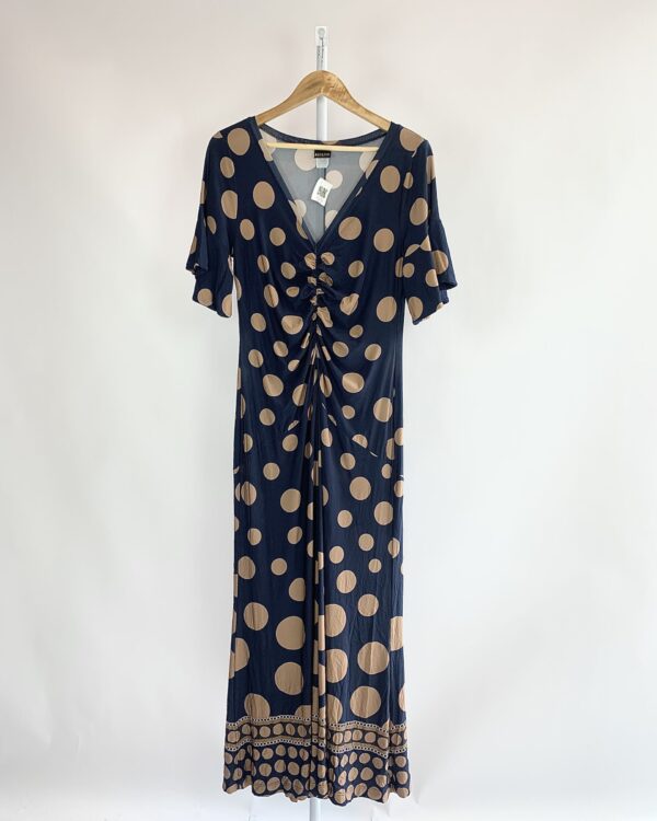 Vestido longo de malha azul marinho com poa marrom AGILITA - GG - VENDIDO SIST OTO