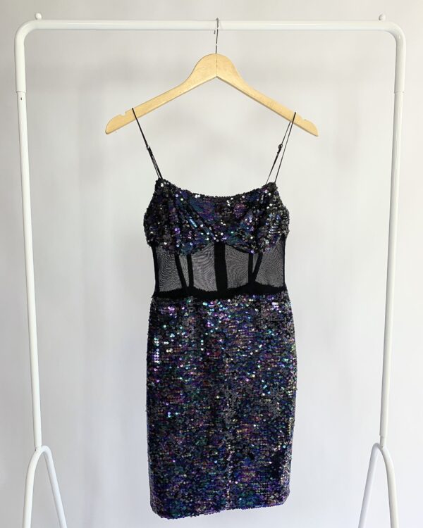 Vestido curto paete detalhe tule na cintura DIMY - P - VENDIDO SISTEMA OTO