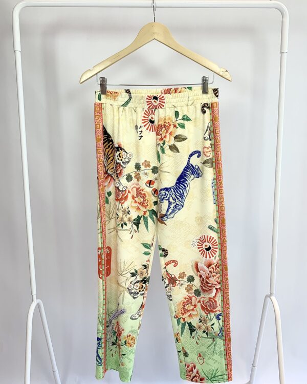 Calça bege estampada elástico na cintura FARM - P - VENDIDO SIST OTO