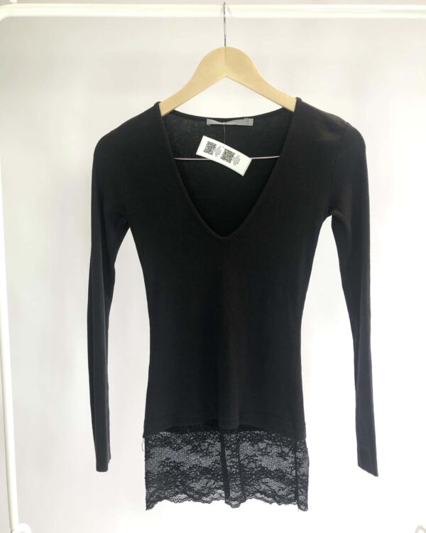 Blusa preta de manga com malha e renda ANIMALE - P - VENDIDO SISTEMA OTO