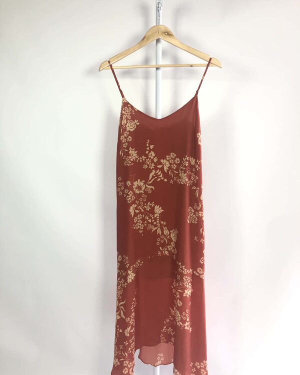 Vestido seda midi terracota estampa floral ATEEN - 36 - VENDIDO SISTEMA OTO