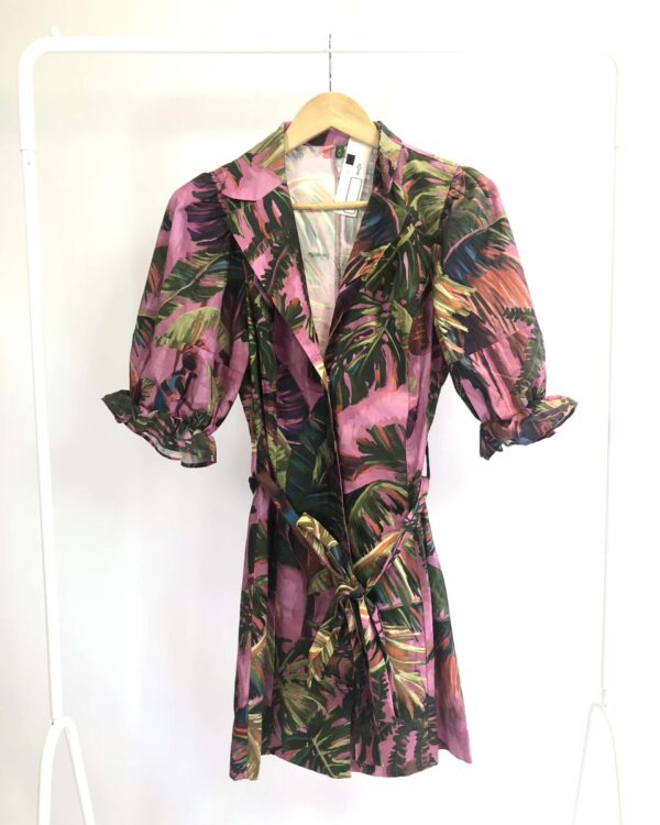 Vestido algodão curto manga bufante botões FARM- P - VENDIDO SISTEMA OTO