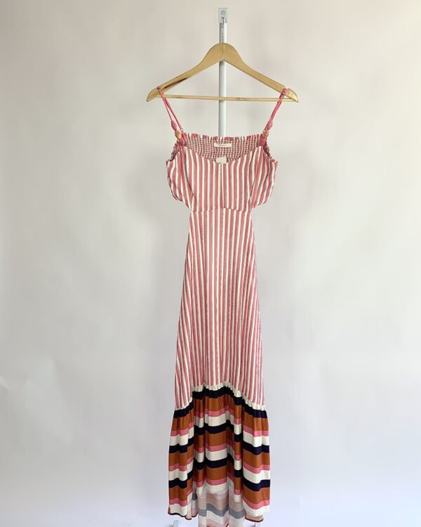 Vestido midi listrado pedras nas alças LEZ A LEZ - P