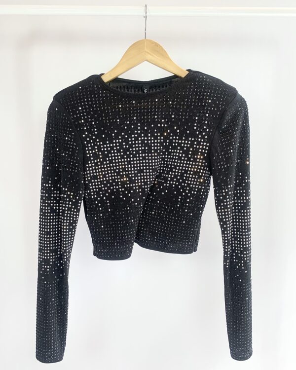 Blusa preta cropped manga longa com aplicações DIMY - P *nunca usado *