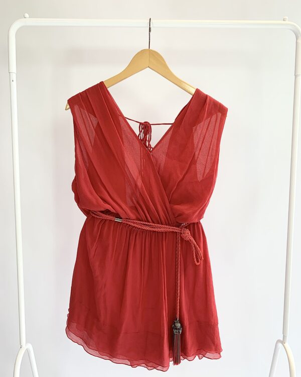 Vestido seda vermelho com cinto trançado e pedraria ANIMALE - 38