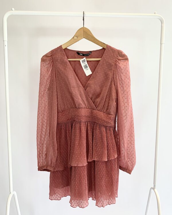 Vestido curto rosa bolinhas ZARA -M - VENDIDO SISTEMA OTO