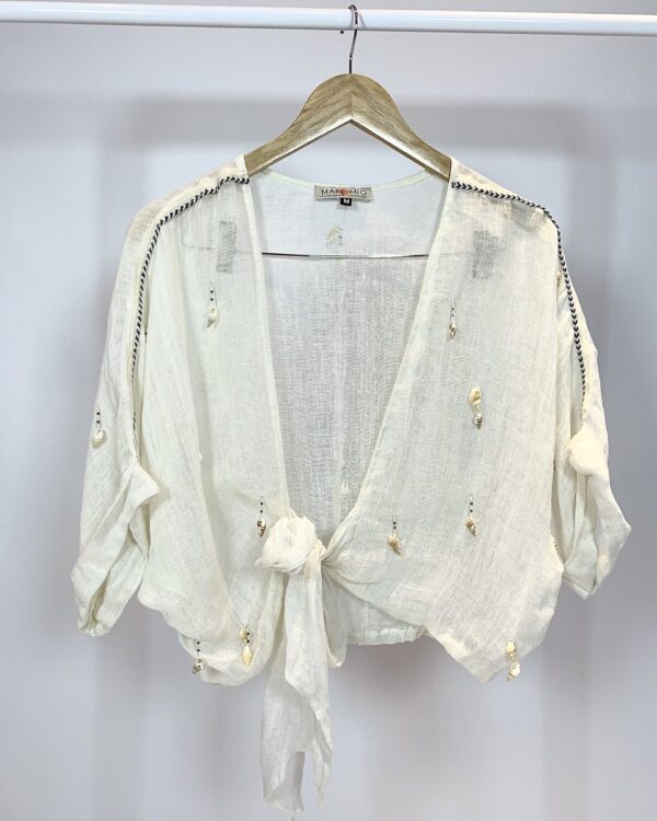 BLusa cropped manga longa amarração conchas MARE MIO - M