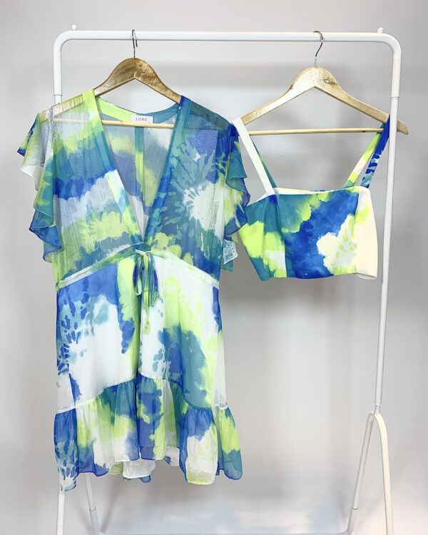 Conjunto top e vestido azul verde e branco LORE - M