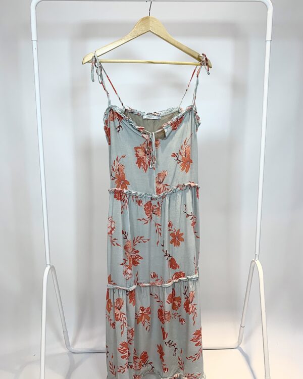 Vestido seda midi cinza com flores ATEEN - 38