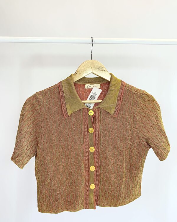 Camisa tricot fios de lurex laranja e dourado manga curta  NV - P - VENDIDO SISTEMA OTO