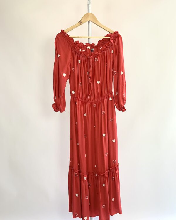 Vestido mid vermelho corações brancos ANDREA SILVA - P - VENDIDO SISTEMA OTO