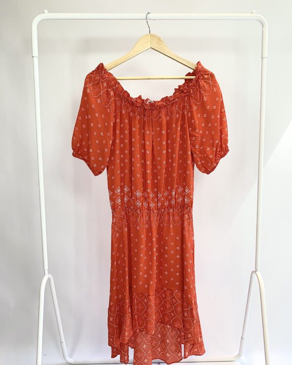 Vestido seda curto laranja estampado ATEEN - 42 - VENDIDO SISTEMA OTO