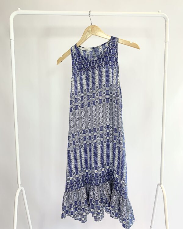 Vestido seda curto azul estampado ATEEN - 42 - VENDIDO SISTEMA OTO