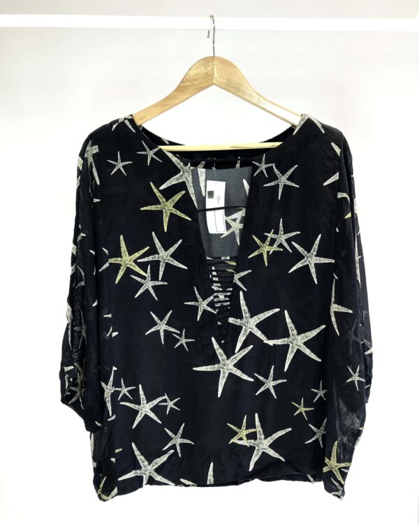 Blusa de seda azul marinho com estamp ANIMALE - 42 - VENDIDO SISTEMA OTO