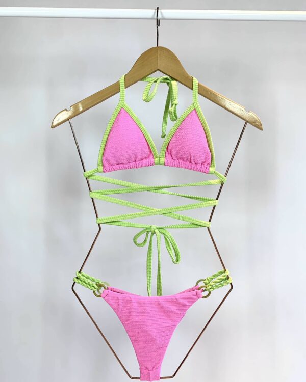 Biquini texturizado rosa e verde BORANA - M - VENDIDO SIST OTO