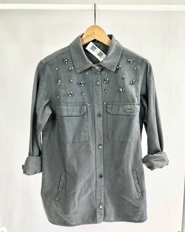 Camisa sarja cinza com pedraria MARIA FILÓ - P