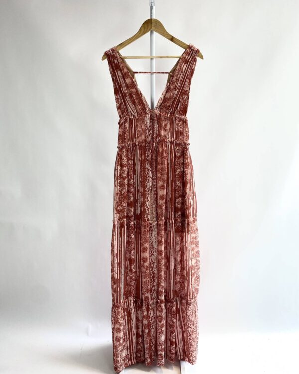 Vestido longo terracota com estamp C CLUB - 38 - VENDIDO SISTEMA OTTO