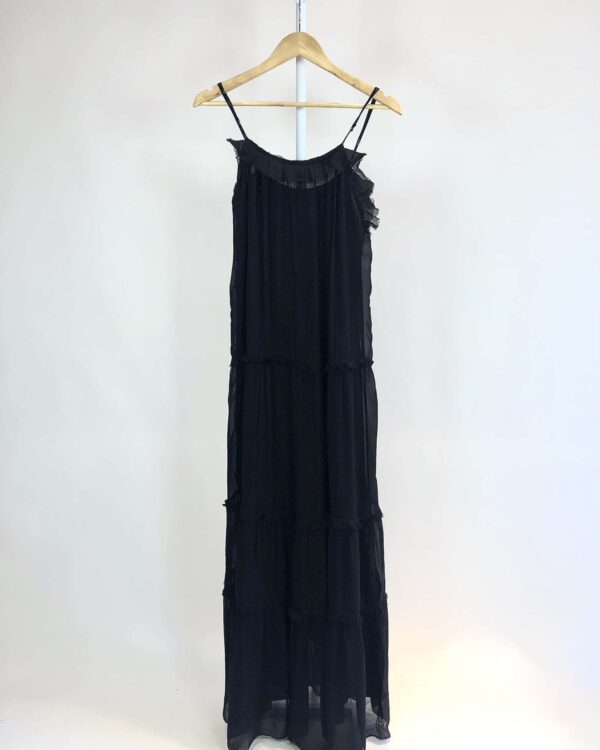 Vestido longo preto com detalhes de babado ANIMALE - 42 - vendido sistema oto