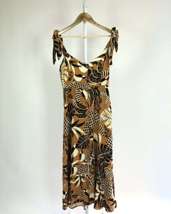 Vestido marrom claro estampado FARM - M - VENDIDO SISTEMA OTO