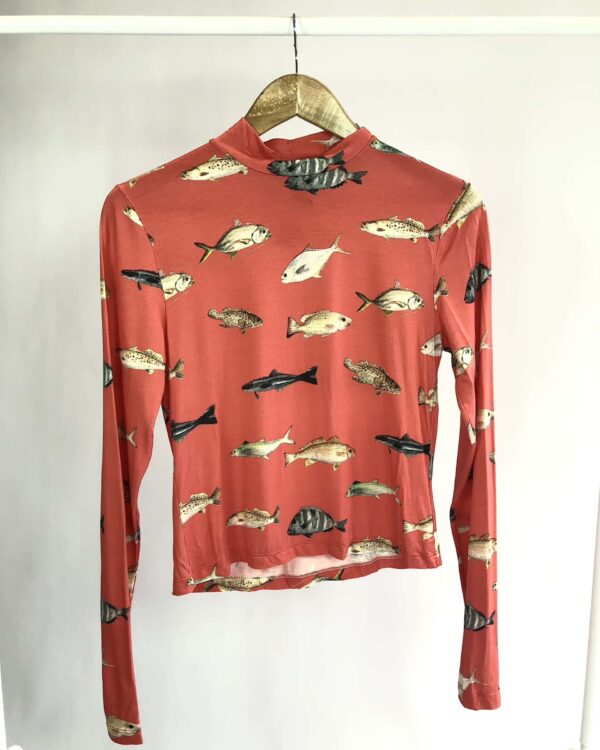 Blusa laranja com estamp peixes EMI - P