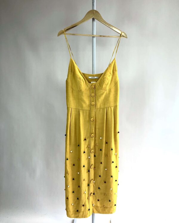 Vestido midi amarelo com bolas coloridas ABRAND - 44 - VENDIDO SISTEMA OTO