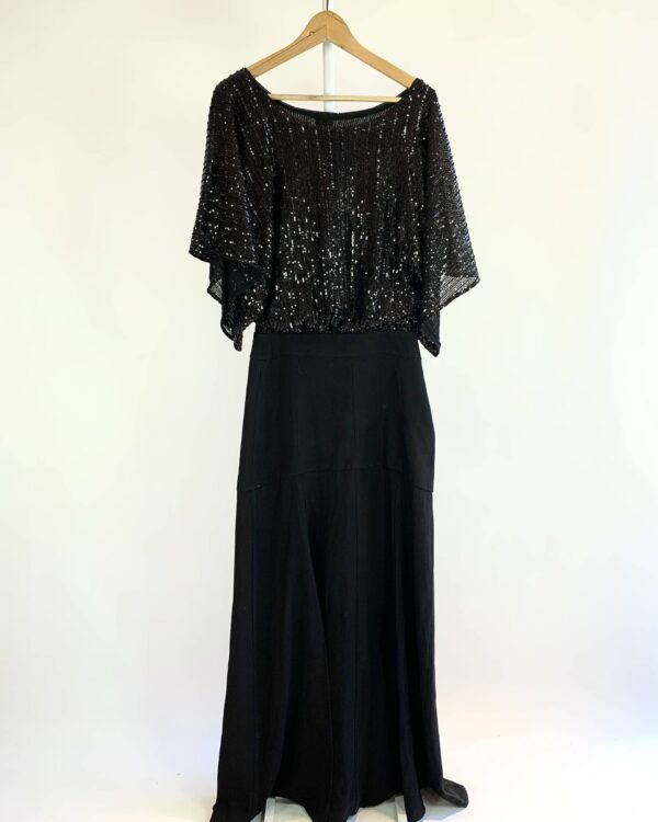 Vestido longo preto paetê no busto ANIMALE - M - VENDIDO SISTEMA OTTO