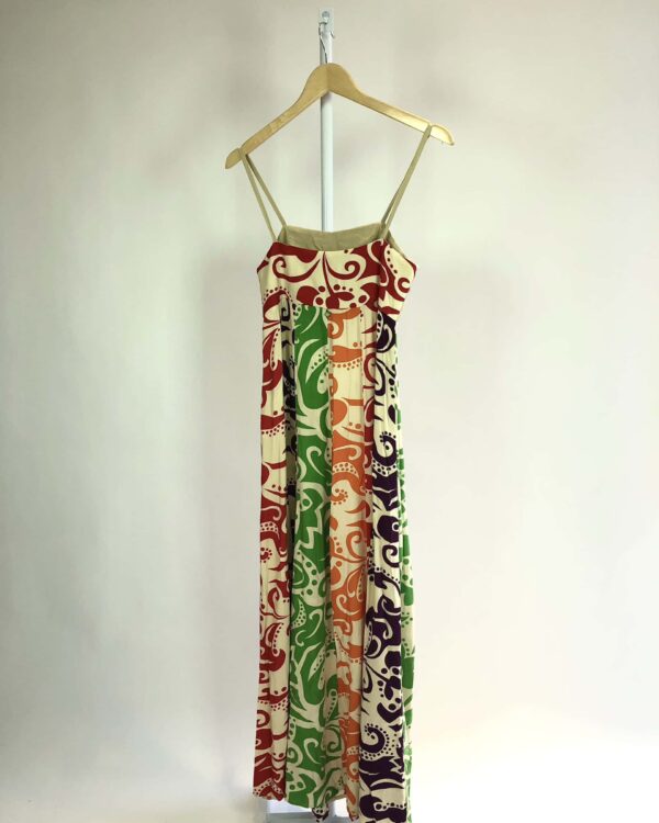 Vestido longo bege com estamp e bordado FARM - M