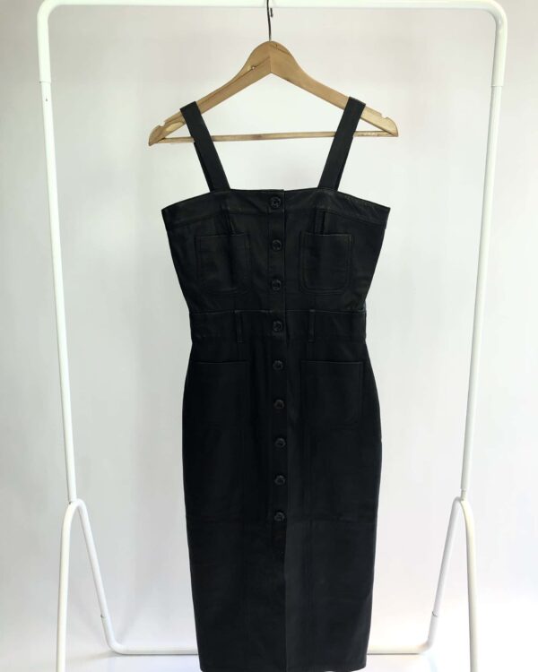 Vestido couro midi preto DCAPRA - P - VENDIDO SISTEMA OTO