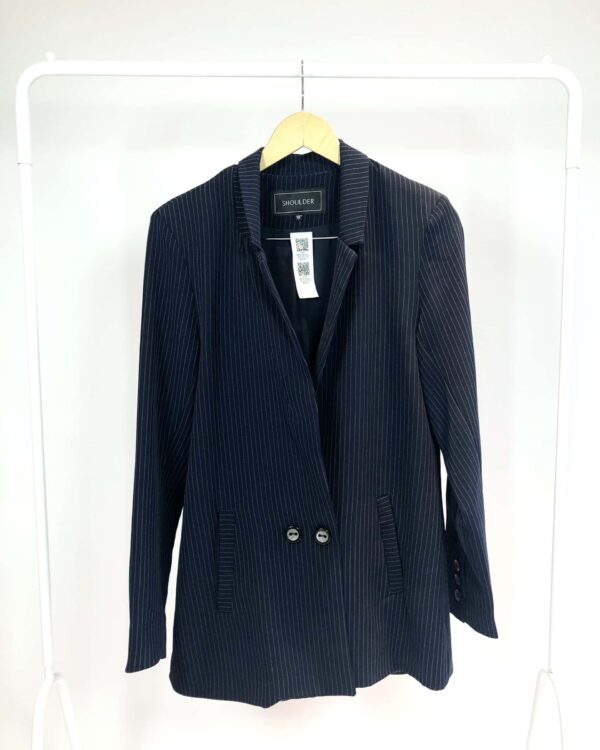 Blazer alongado azul marinho com listras SHOULDER - 42 - VENDIDO SIST OTO