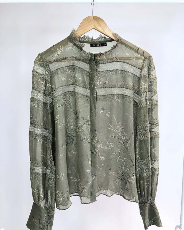 Blusa verde de seda com estamp MIXED - PP - VENDIDO SISTEMA OTTO