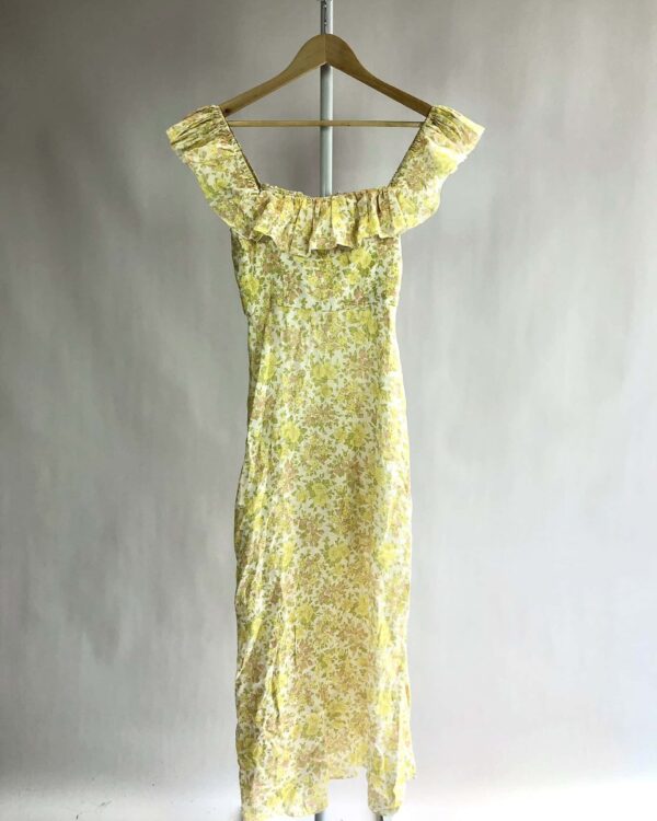 Vestido linho midi florido com estamp amarela ZIMMERMAN - M