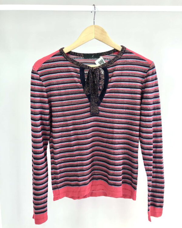 Blusa tricot vermelha azuil e dourada com fios de lurex NK - M - VENDIDO SIST OTO