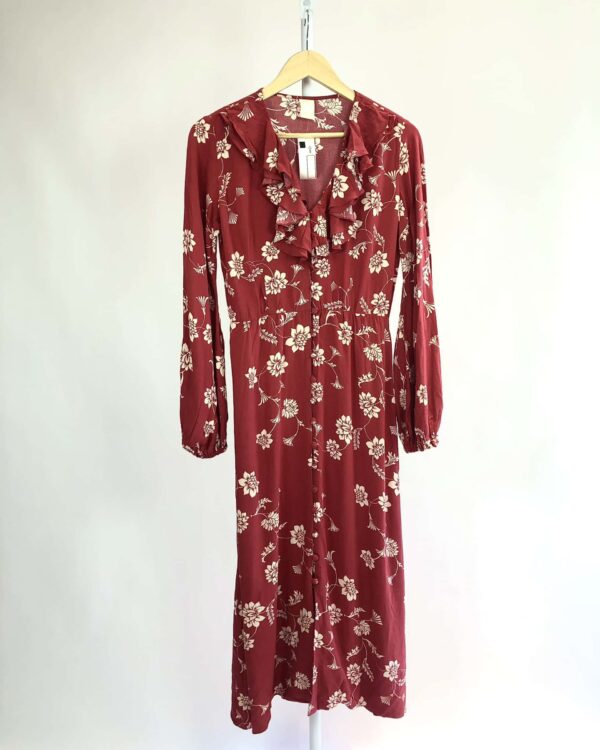 Vestido veremlho com estampa manga longa SOUQ - PP - VENDIDO SISTEMA OTO