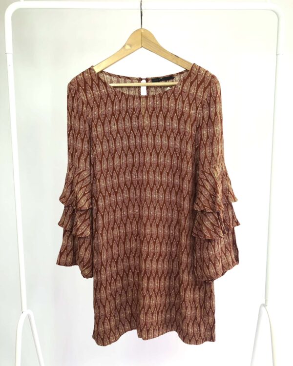 Vestido curto terracota estampado MOB - P - VENDIDO SISTEMA OTO