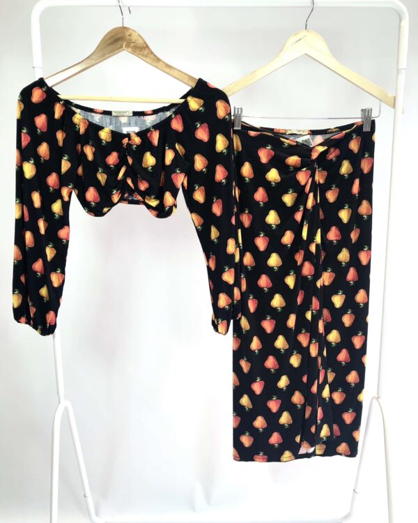 Conjunto top e saia transpassada estampa caju BLUEMAN - P - VENDIDO SISTEMA OTO