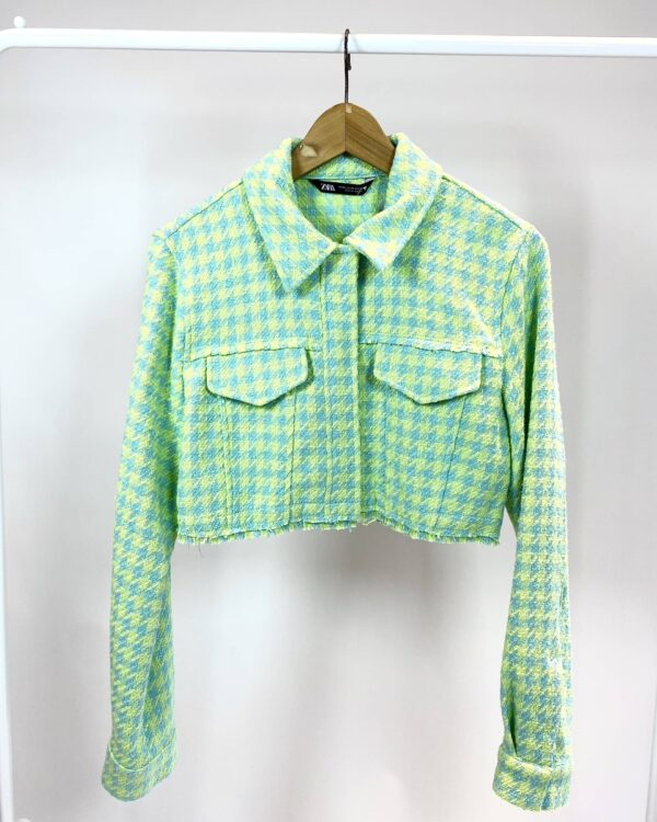Camisa manga longa cropped verde e azul tweed ZARA - M - VENDIDO SISTEMA OTO