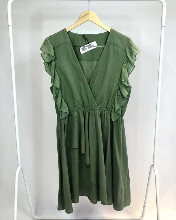 Vestido curto verde musgo com babado ANIMALE - G - VENDIDO SITEMA OTO