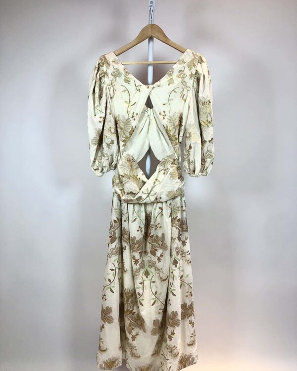 Vestido midi bege com bordados e mangas CRIS BARROS - 44