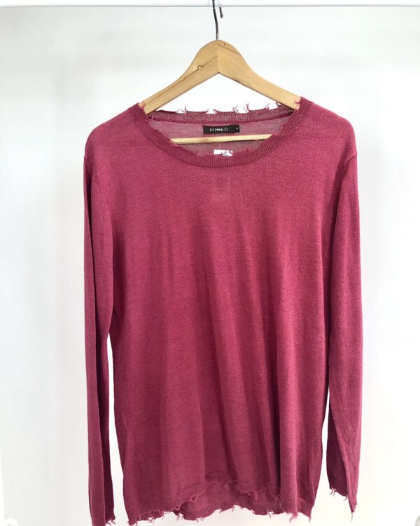 Blusa tricot detalhes desfiados bordô MIXED - P - VENDIDO SISTEMA OTO