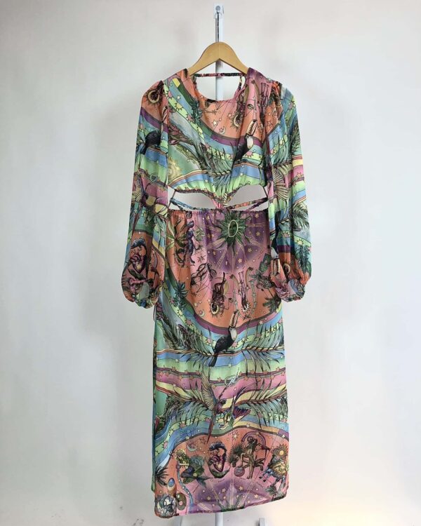 Vestido longo recorte na cintura estampado BLUEMAN - M *NUNCA USADO* - VENDIDO SISTEMA OTTO