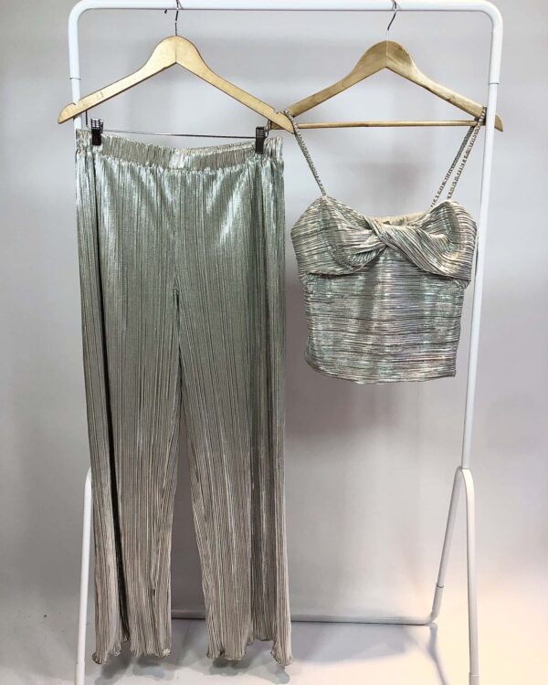 Conjunto plisse prata calça e cropped CRIS BARROS - 44