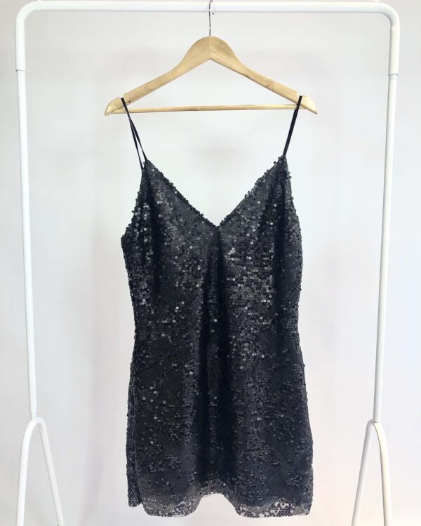 Vestido curto preto com paete CAROL BASSI - 40 *nunca usado*