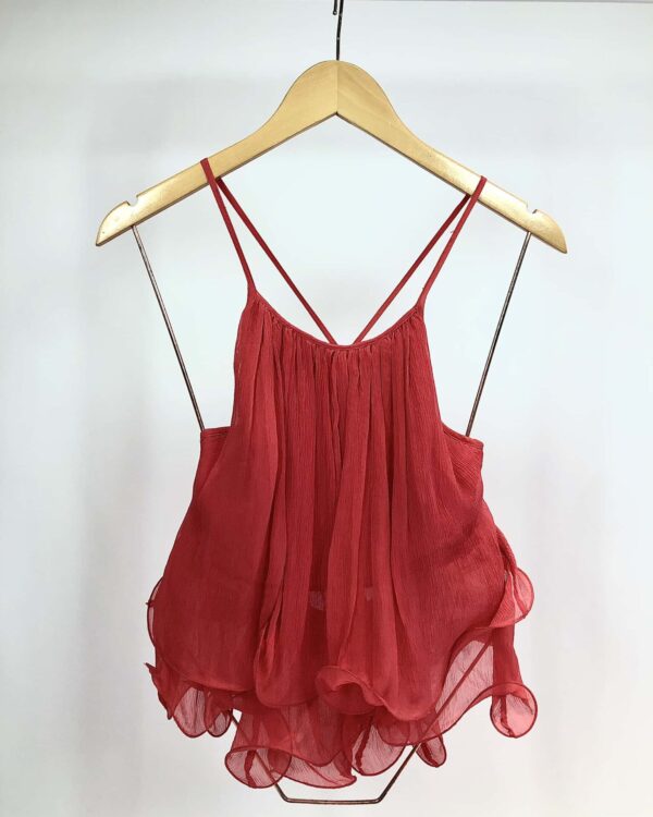 Blusa vermelha com babados AGILITA - 34 - VENDIDO SISTEMA OTO