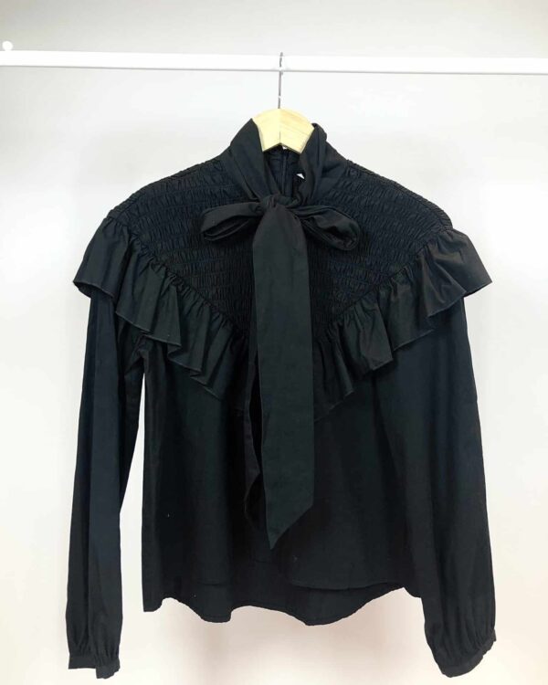 Blusa algodão preta lastex e babados no busto ZARA - PP - VENDIDO SISTEMA OTO