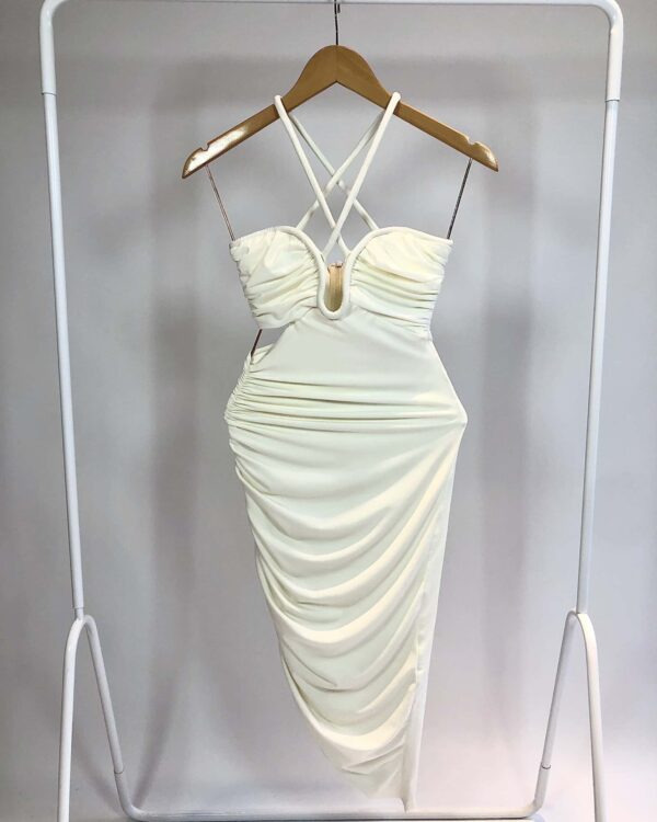 Vestido off white drapeado recorte na lateral ALPHORRIA - PP