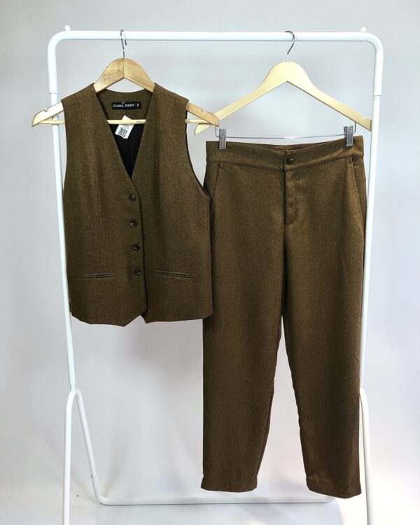 Conjunto colete e calça tweed marrom fios de lurex CASUAL STREET - P - VENDIDO SIST OTO